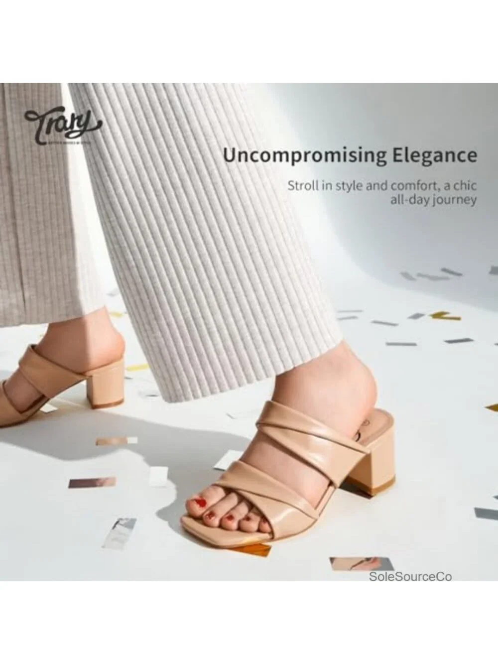 Square Toe Chunky Block Heels Sandals 2inch Cushion Footbed Strappy Slide